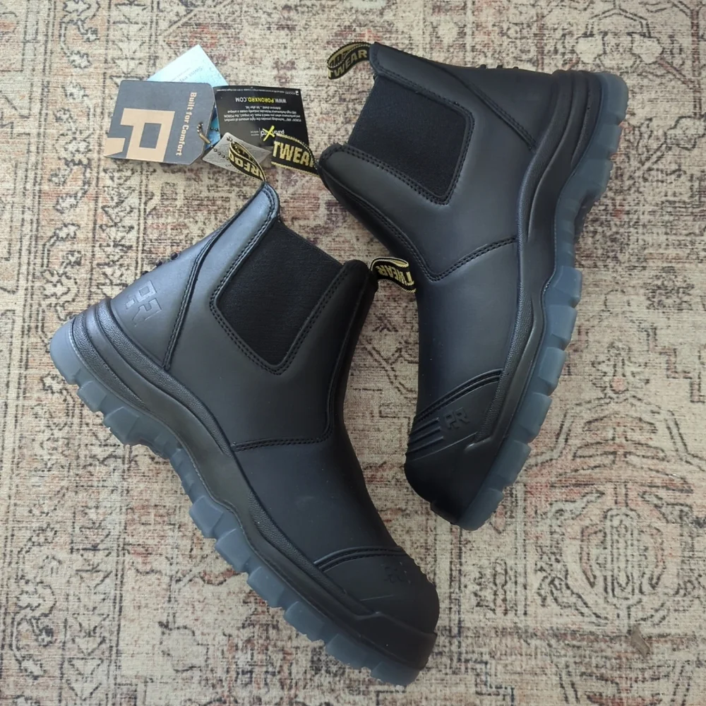 ROCKROOSTER Bakken Black 6 inch Pull on Leather Work Boots AK227